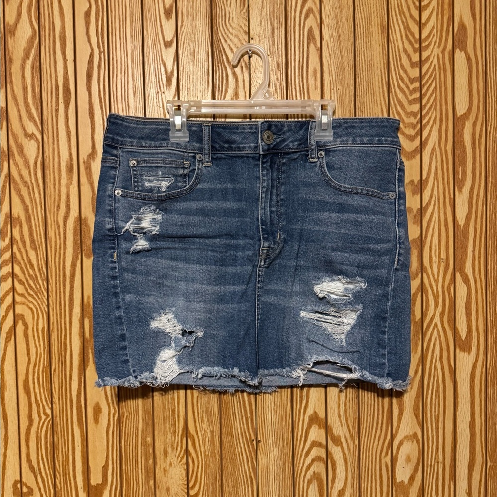 American Eagle Outfitters Blue Distressed Mini Skirt